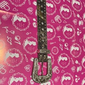 Studded Silver Belt with Rhinestone Buckle